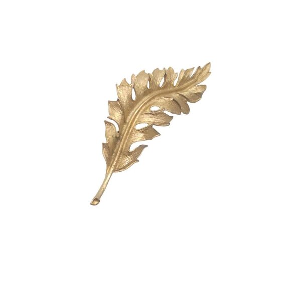 Coro 1961 Textured Fern Leaf Brooch Pin Gold Tone Vintage - Picture 2 of 6